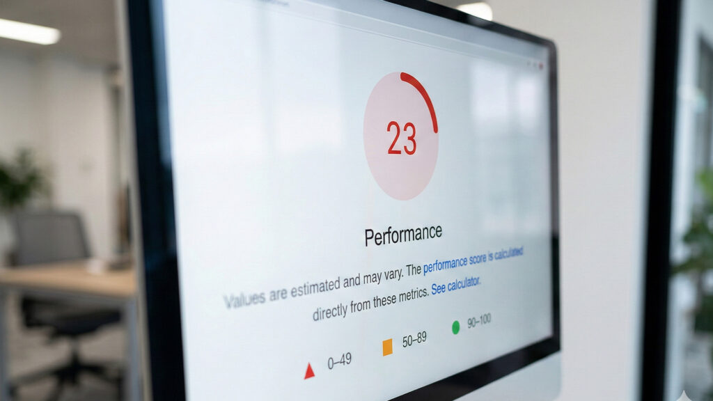 Analiza wydajności strony internetowej z niskim wynikiem performance na monitorze