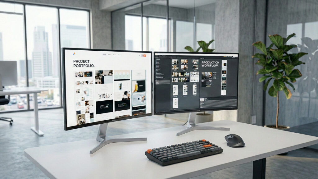 Przykład prac nad modernizacją strony internetowej na dw&oacute;ch monitorach