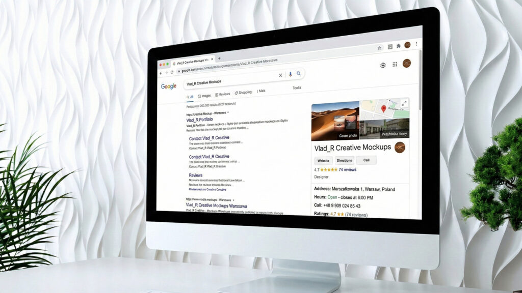 Widoczność firmy w Google z wizyt&oacute;wką po prawej stronie wynik&oacute;w wyszukiwania