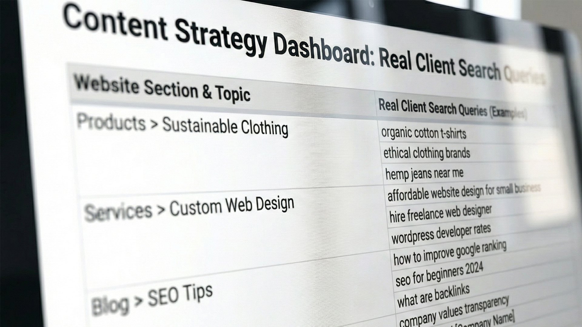 Analiza fraz kluczowych i struktury treści strony internetowej