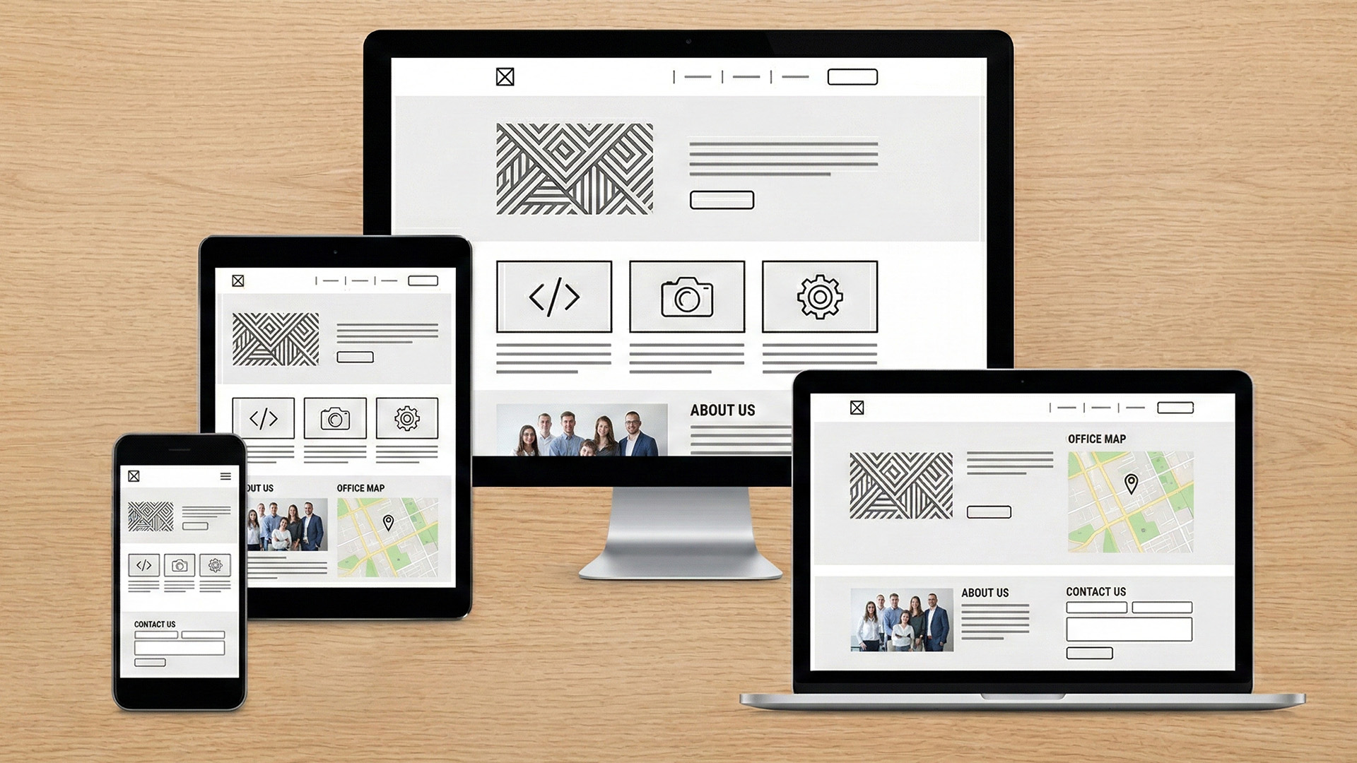 Responsywny projekt strony internetowej na telefonie, tablecie i komputerze