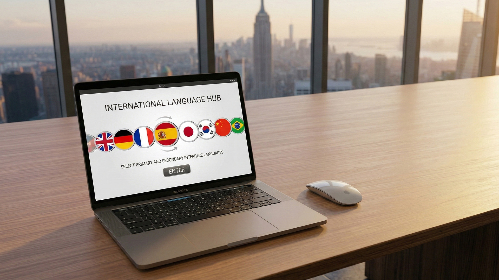 Przykład wyboru wersji językowych na stronie internetowej w interfejsie międzynarodowym